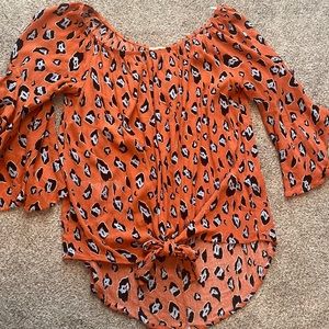 Orange leopard front tie top